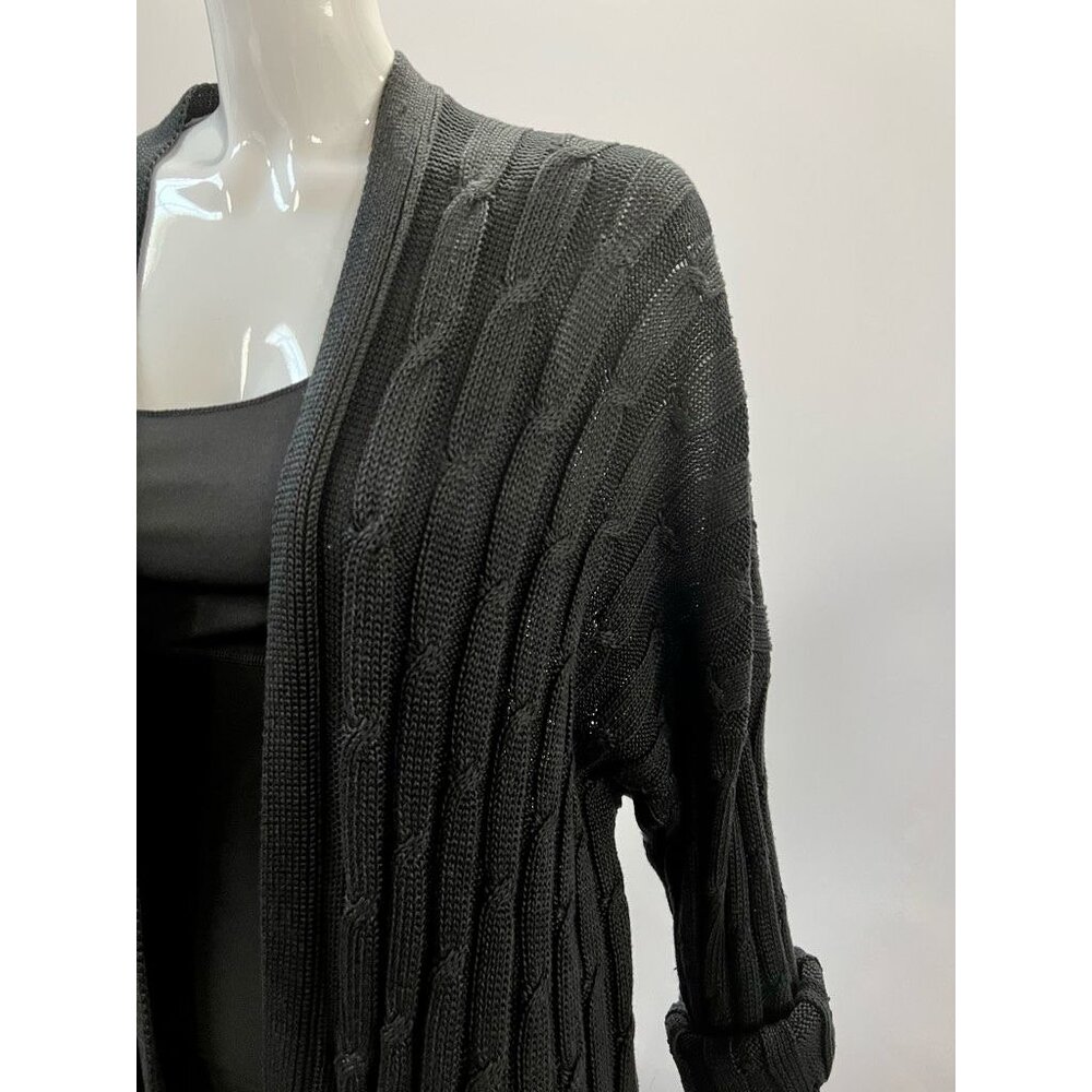 Eskandar Black Cable Knit Long Cardigan Sweater Open Front With Pockets Womens 1 - Picture 11 of 12